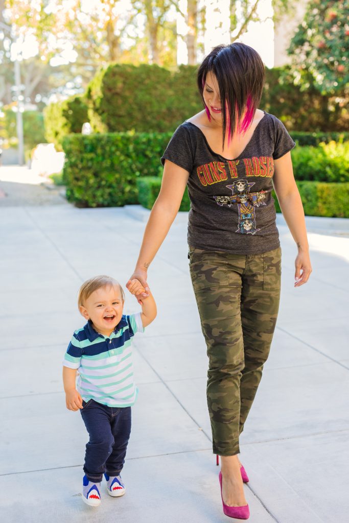 Rosanne walking with son