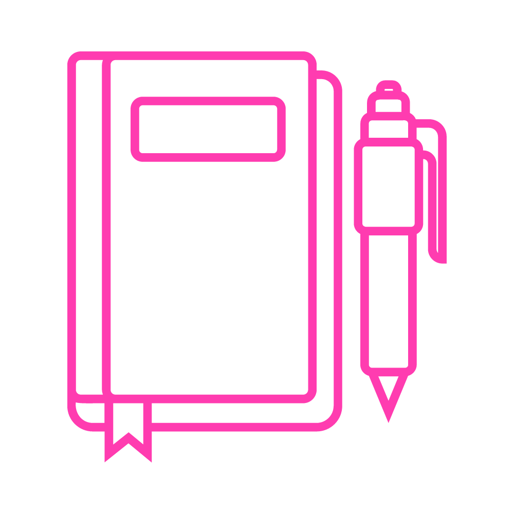 pink journal and pen icon